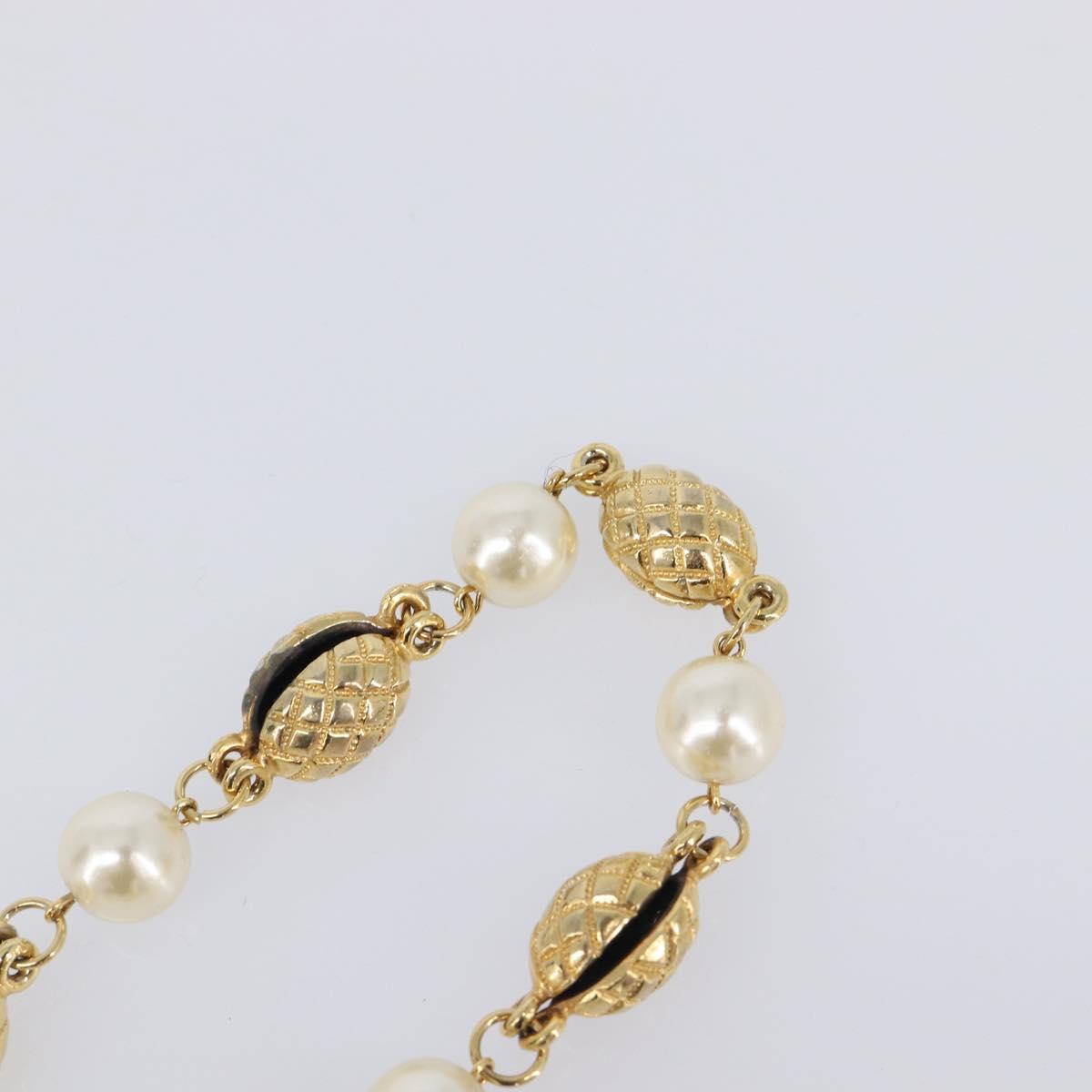 CHANEL Pearl Necklace metal Gold White CC Auth 201532