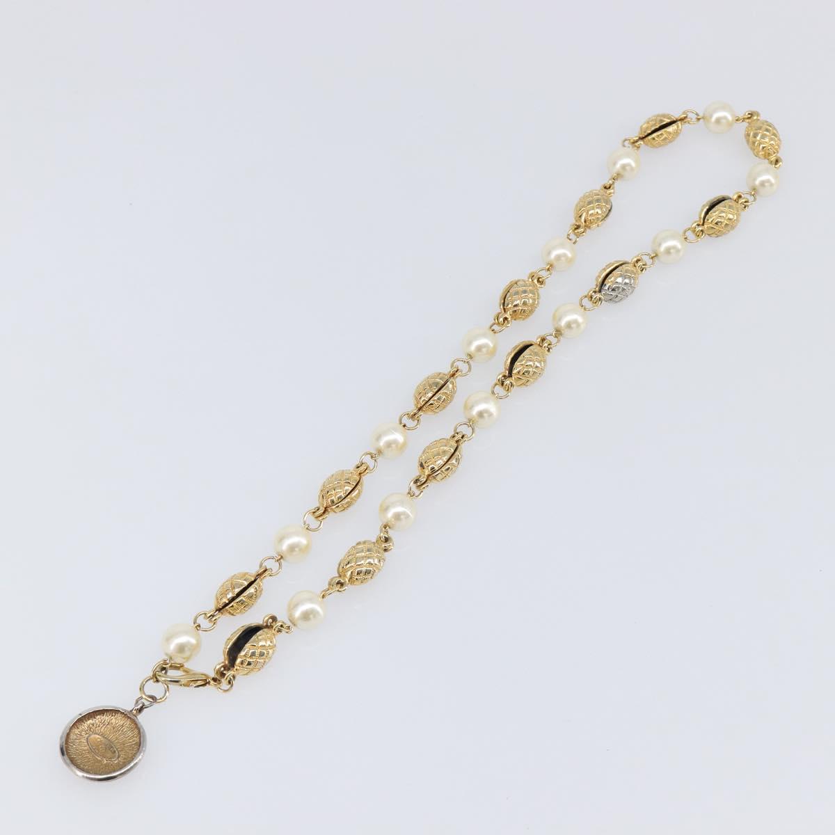 CHANEL Pearl Necklace metal Gold White CC Auth 201532