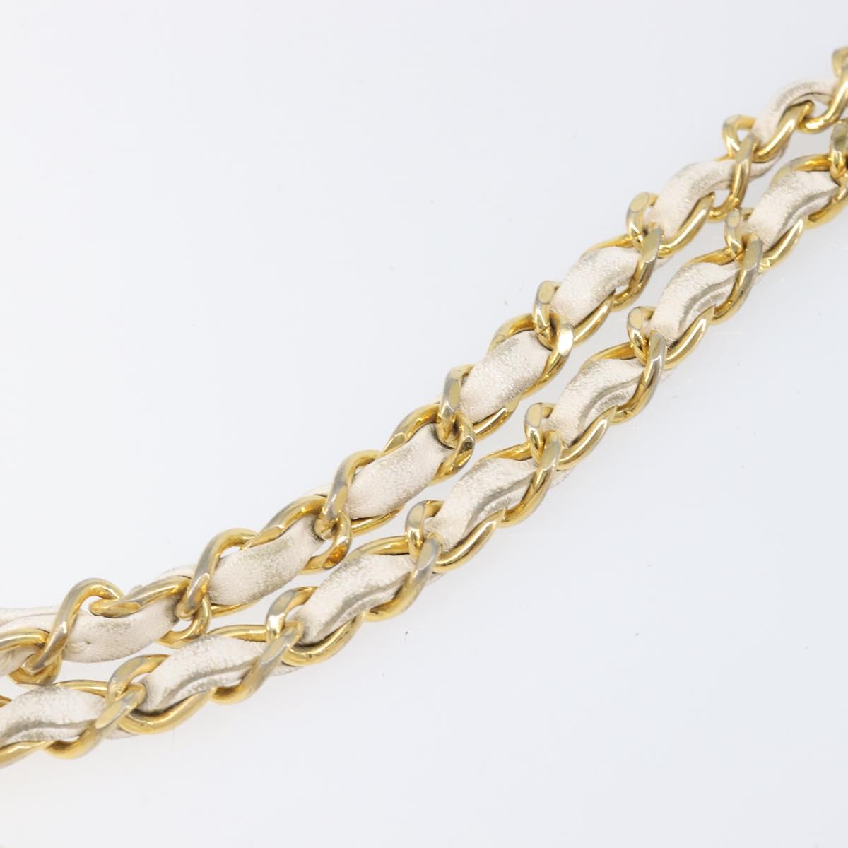 CHANEL Matelasse Double Flap Chain Bag Lamb Skin White Gold CC Auth 201534
