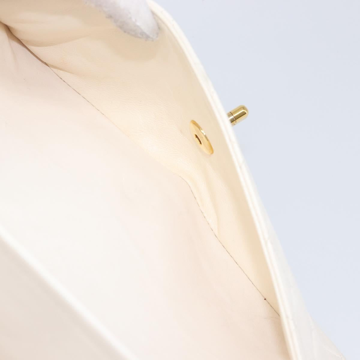 CHANEL Matelasse Double Flap Chain Bag Lamb Skin White Gold CC Auth 201534