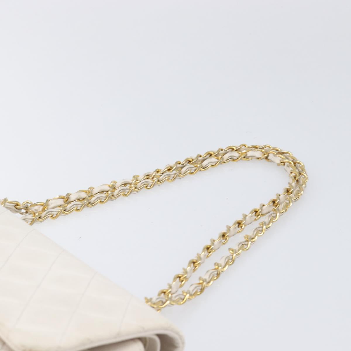 CHANEL Matelasse Double Flap Chain Bag Lamb Skin White Gold CC Auth 201534