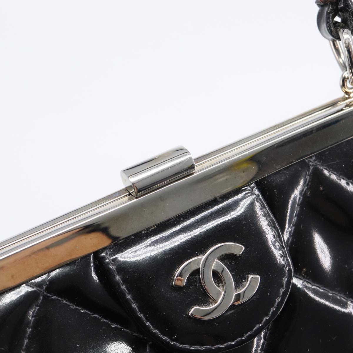 CHANEL Matelasse Hand Bag Patent leather Black Silver CC Auth 201536V