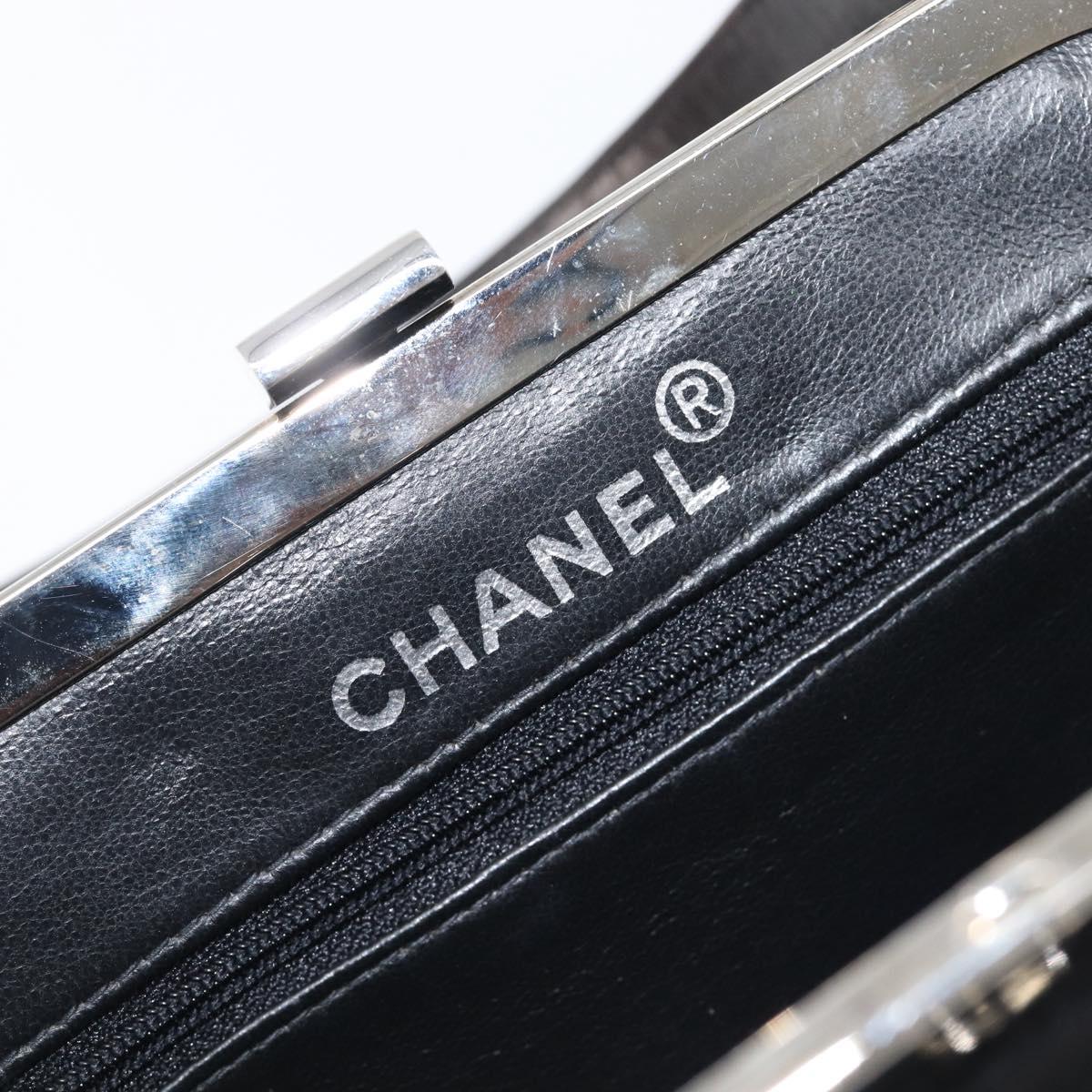 CHANEL Matelasse Hand Bag Patent leather Black Silver CC Auth 201536V