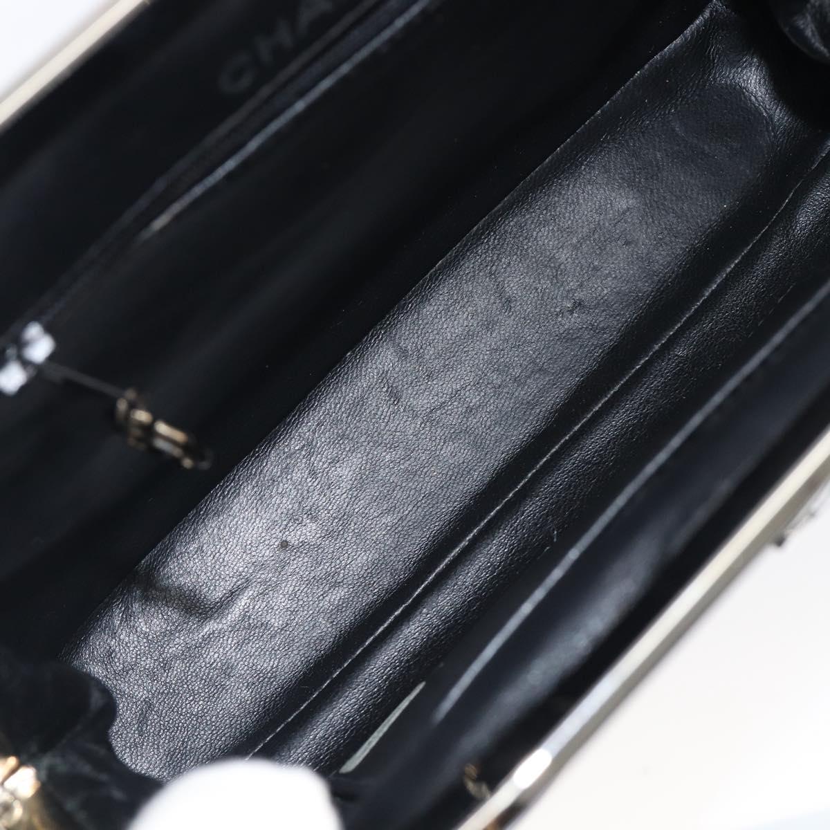 CHANEL Matelasse Hand Bag Patent leather Black Silver CC Auth 201536V