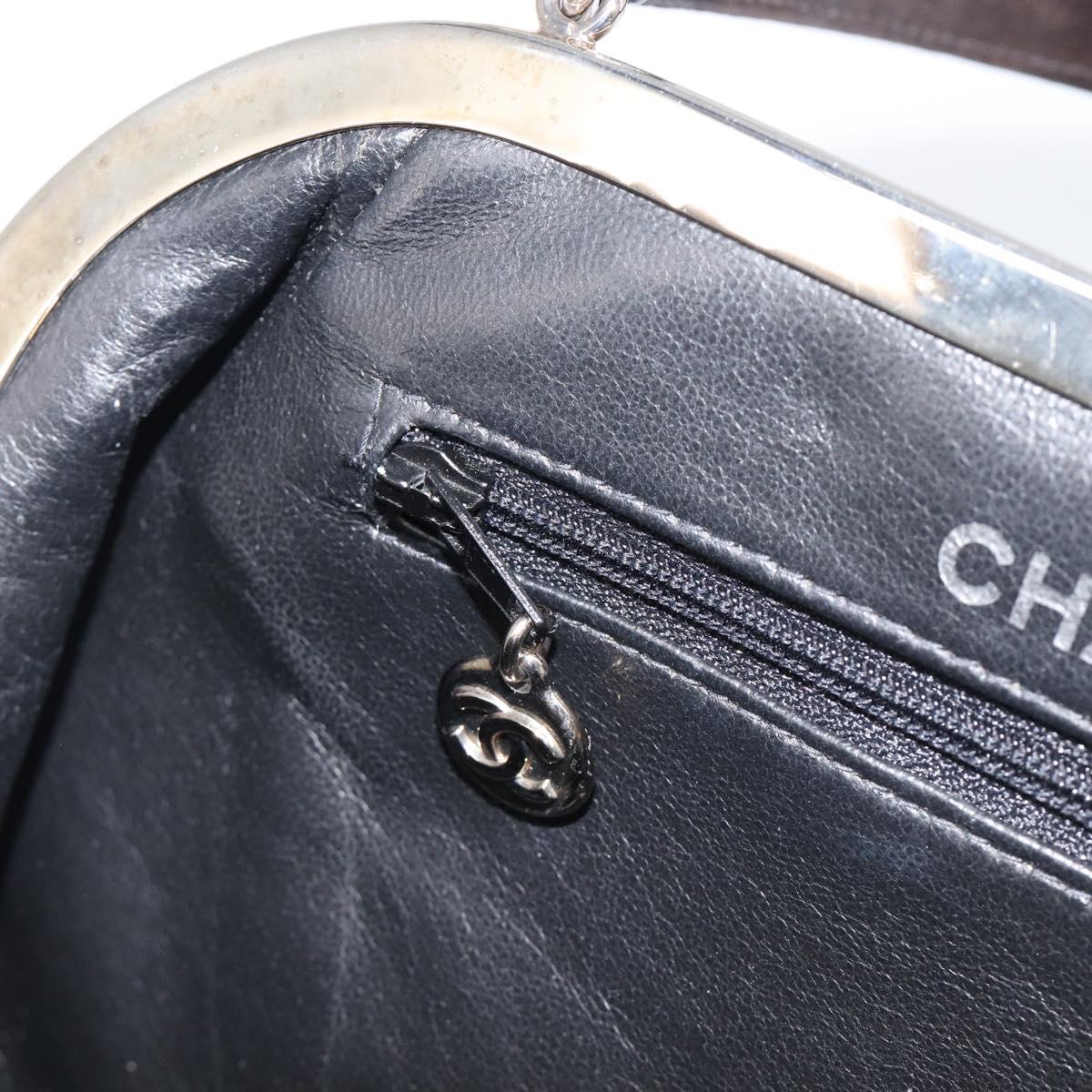 CHANEL Matelasse Hand Bag Patent leather Black Silver CC Auth 201536V