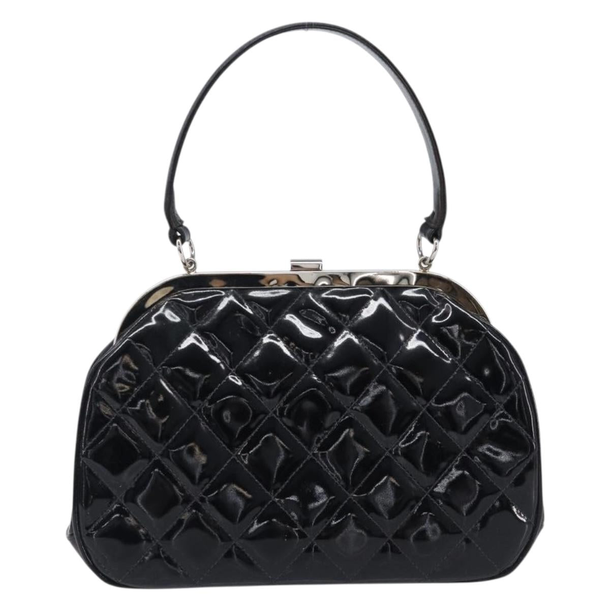 CHANEL Matelasse Hand Bag Patent leather Black Silver CC Auth 201536V