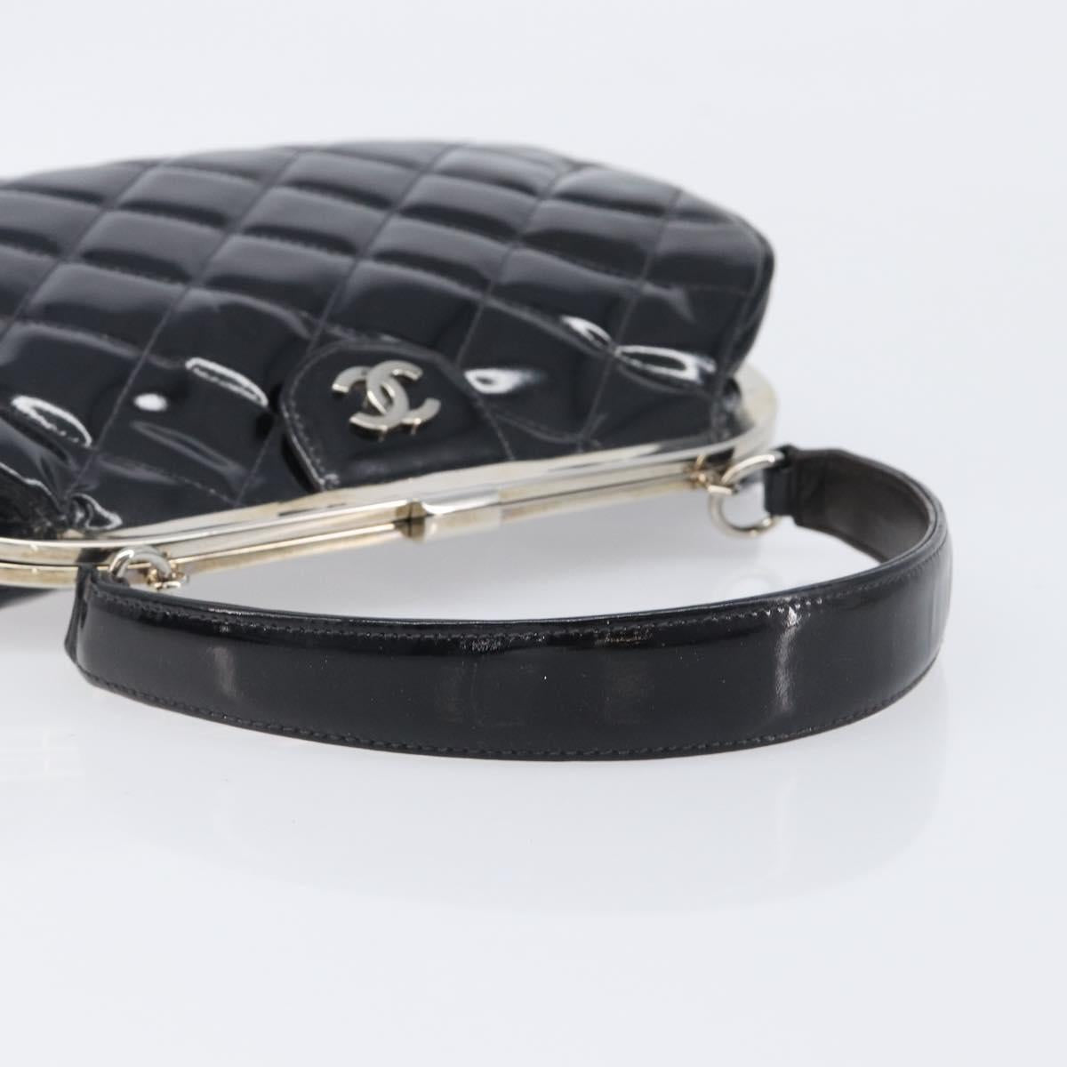 CHANEL Matelasse Hand Bag Patent leather Black Silver CC Auth 201536V