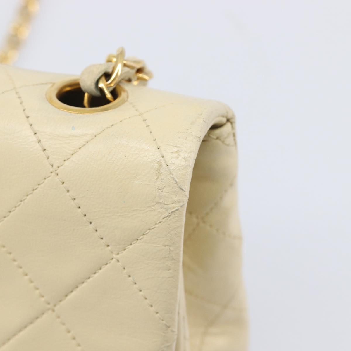 CHANEL Matelasse Chain Shoulder Bag Lamb Skin Beige Gold CC Auth 201539A