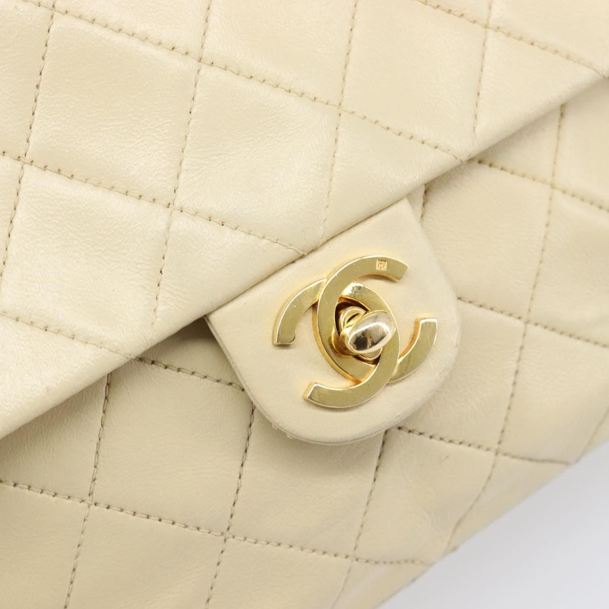 CHANEL Matelasse Chain Shoulder Bag Lamb Skin Beige Gold CC Auth 201539A