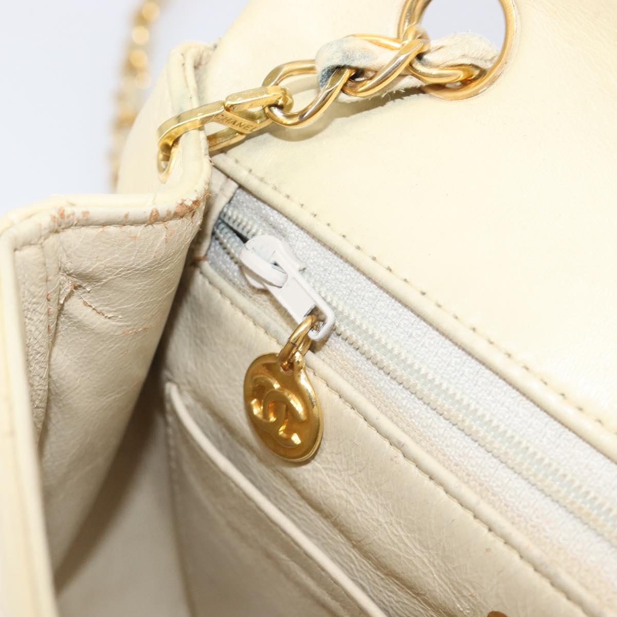CHANEL Matelasse Chain Shoulder Bag Lamb Skin Beige Gold CC Auth 201539A