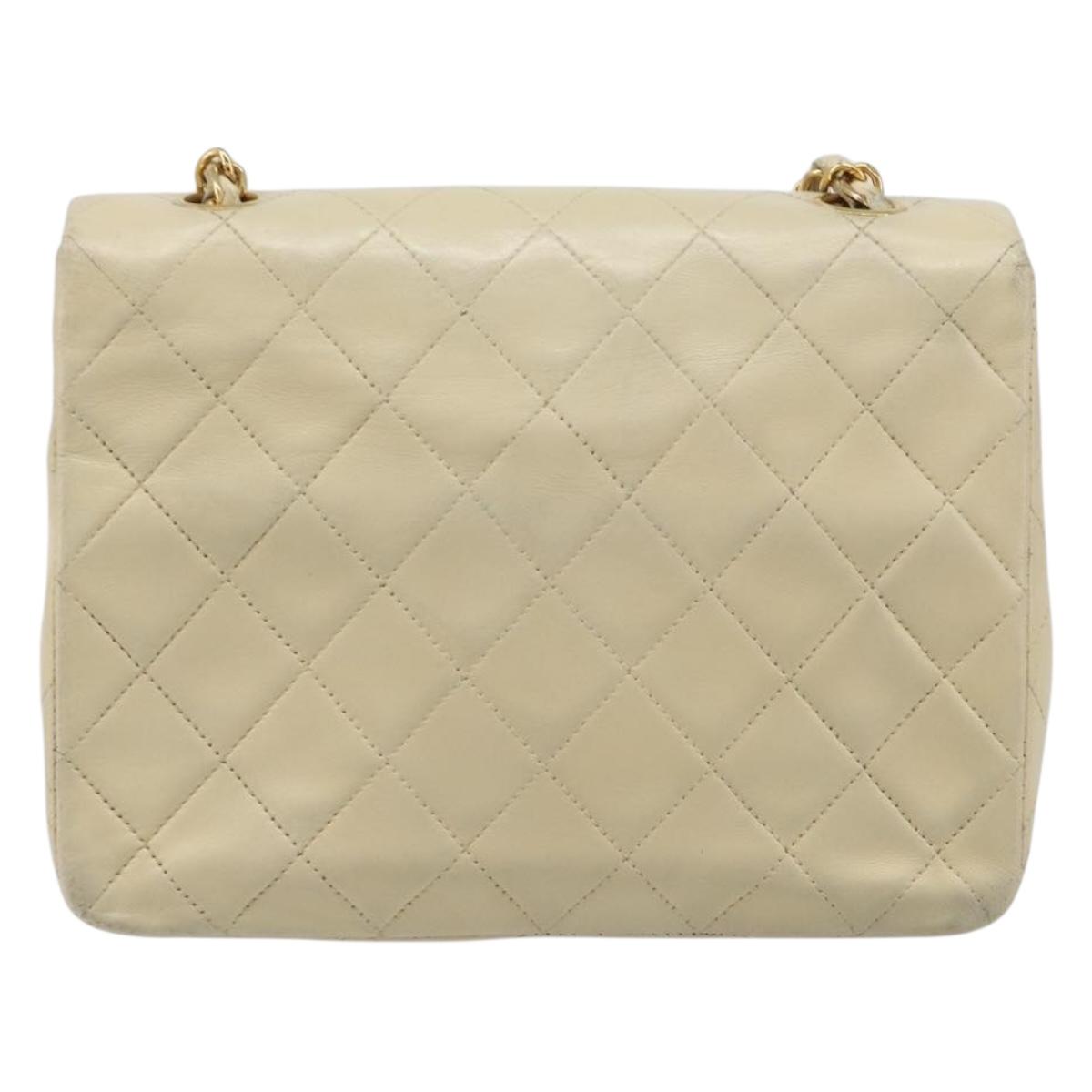CHANEL Matelasse Chain Shoulder Bag Lamb Skin Beige Gold CC Auth 201539A