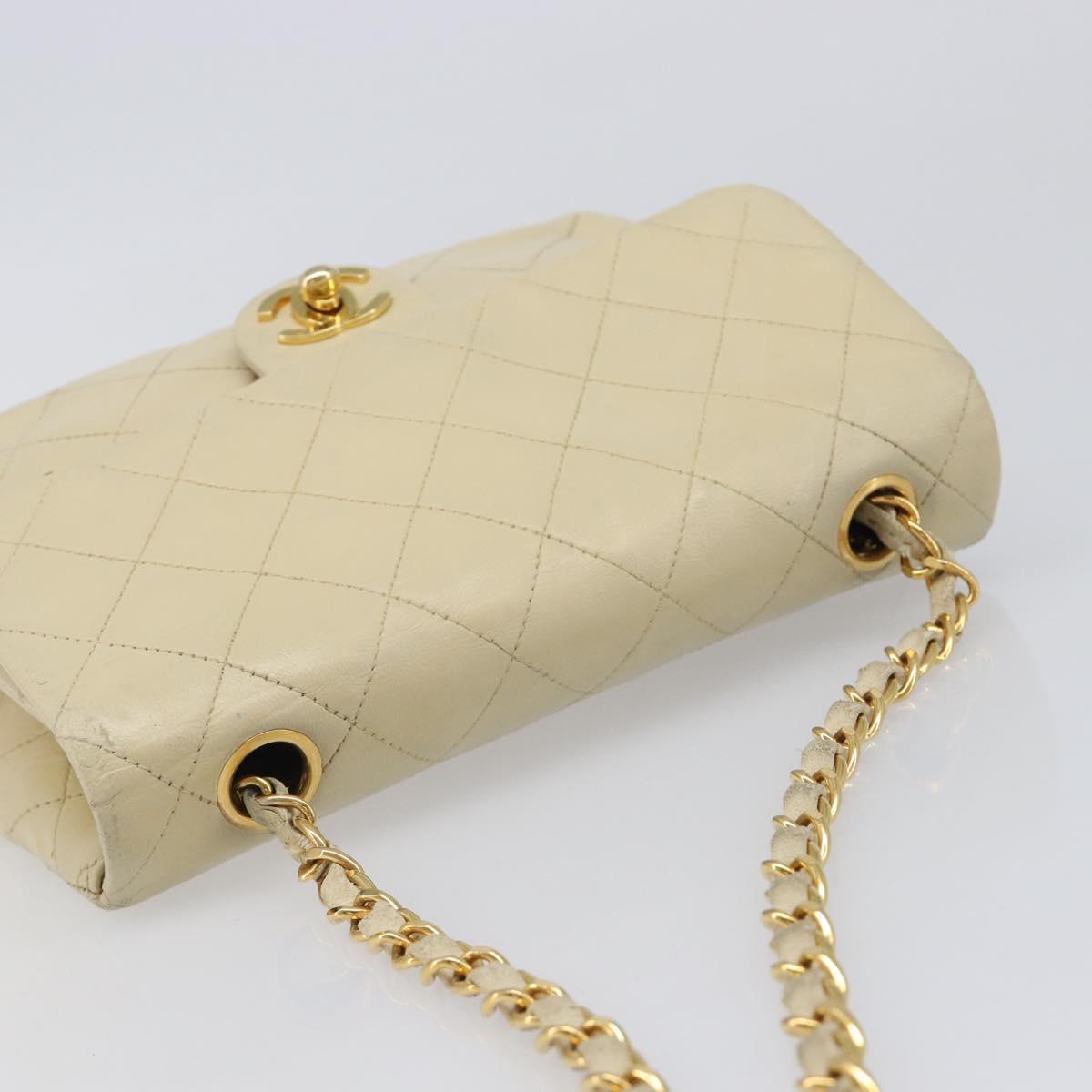 CHANEL Matelasse Chain Shoulder Bag Lamb Skin Beige Gold CC Auth 201539A