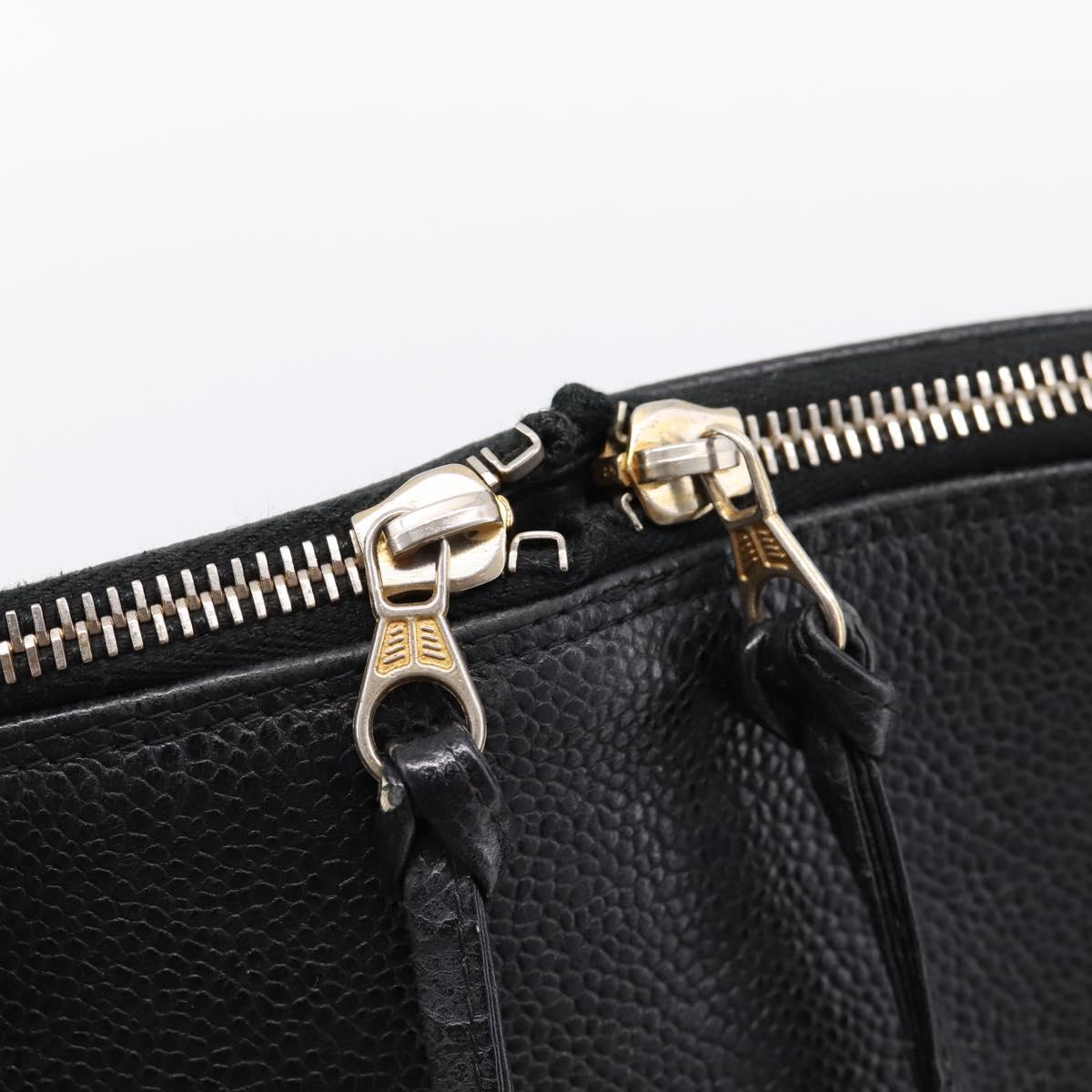 CHANEL COCO Mark Chain Shoulder Bag Caviar Skin Black Gold CC Auth 201540A