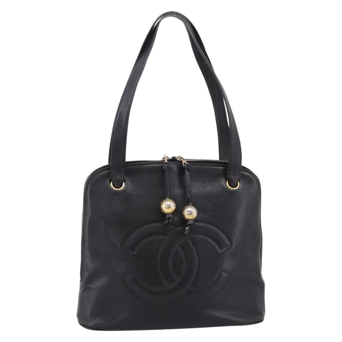 CHANEL COCO Mark Chain Shoulder Bag Caviar Skin Black Gold CC Auth 201540A