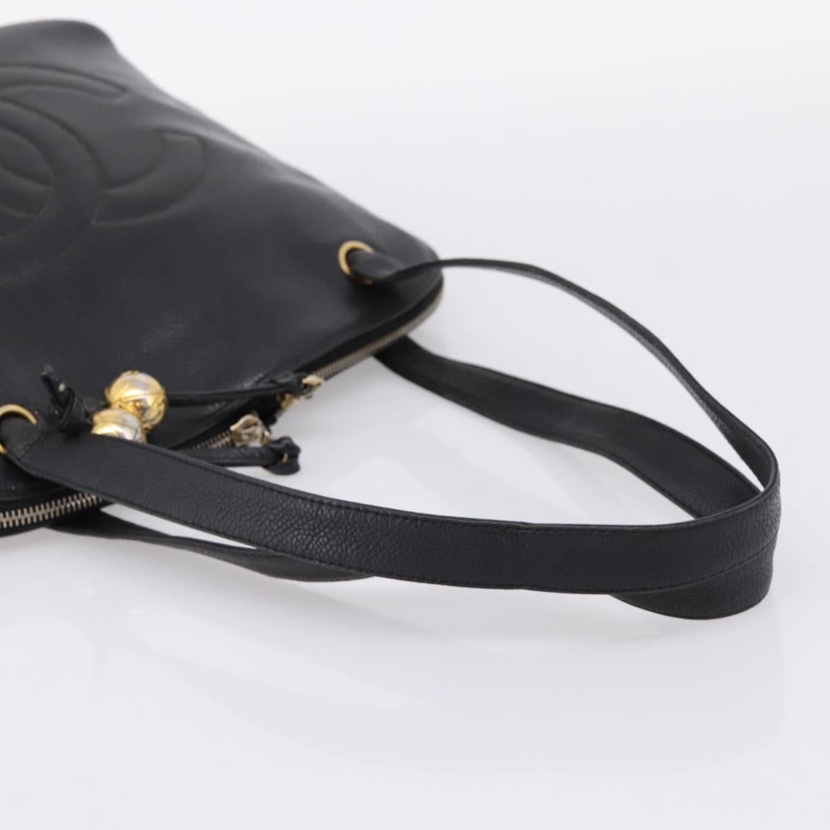 CHANEL COCO Mark Chain Shoulder Bag Caviar Skin Black Gold CC Auth 201540A