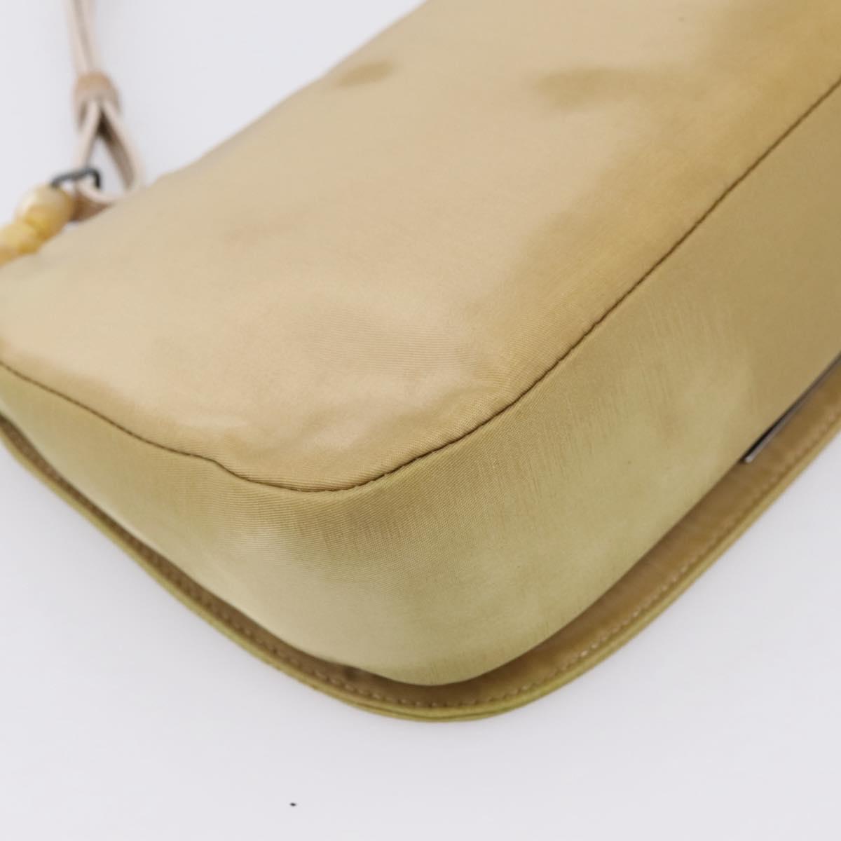 Christian Dior Maris Pearl Hand Bag Nylon Beige Silver Auth 201541