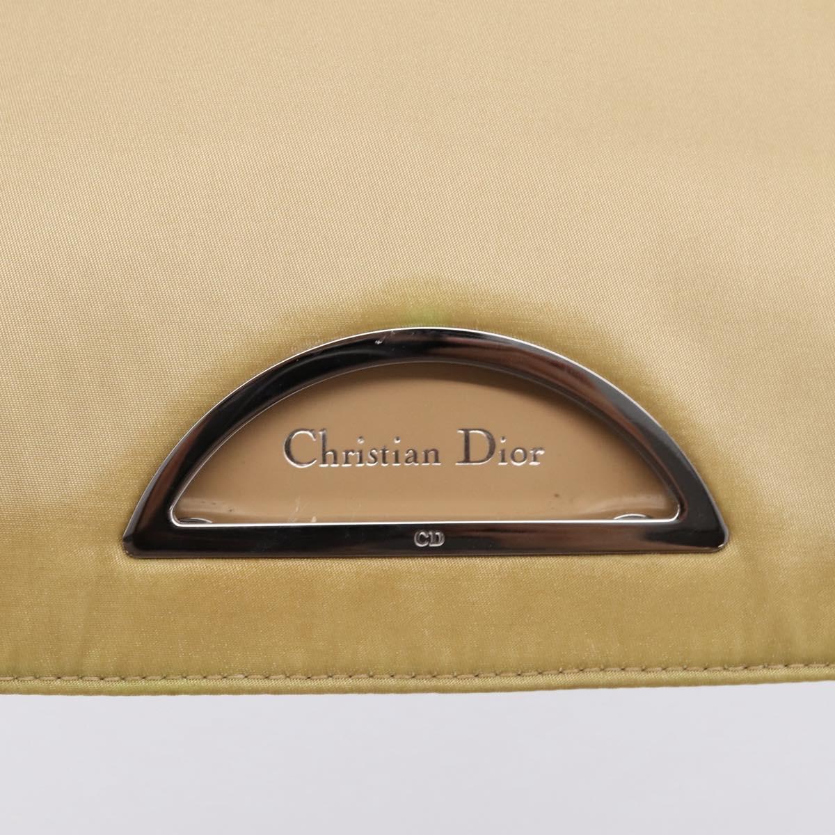 Christian Dior Maris Pearl Hand Bag Nylon Beige Silver Auth 201541