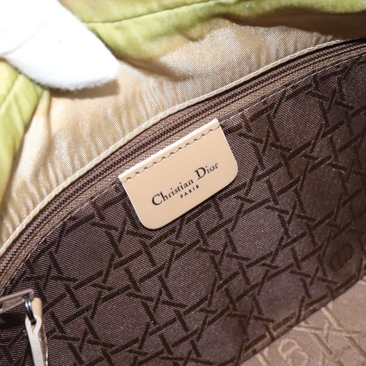 Christian Dior Maris Pearl Hand Bag Nylon Beige Silver Auth 201541