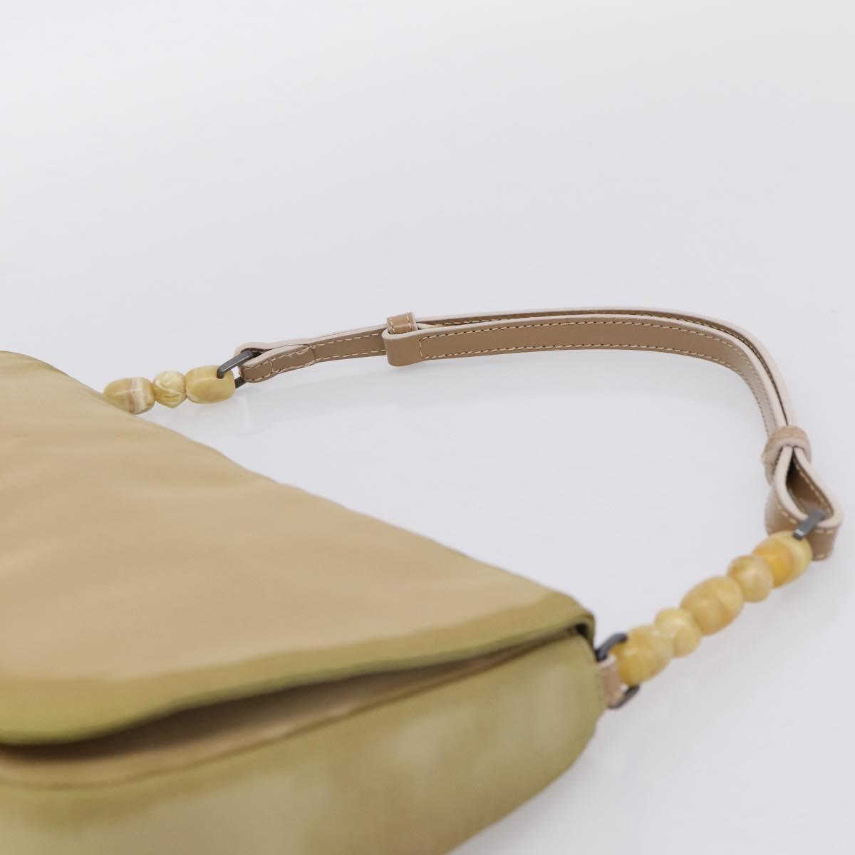 Christian Dior Maris Pearl Hand Bag Nylon Beige Silver Auth 201541