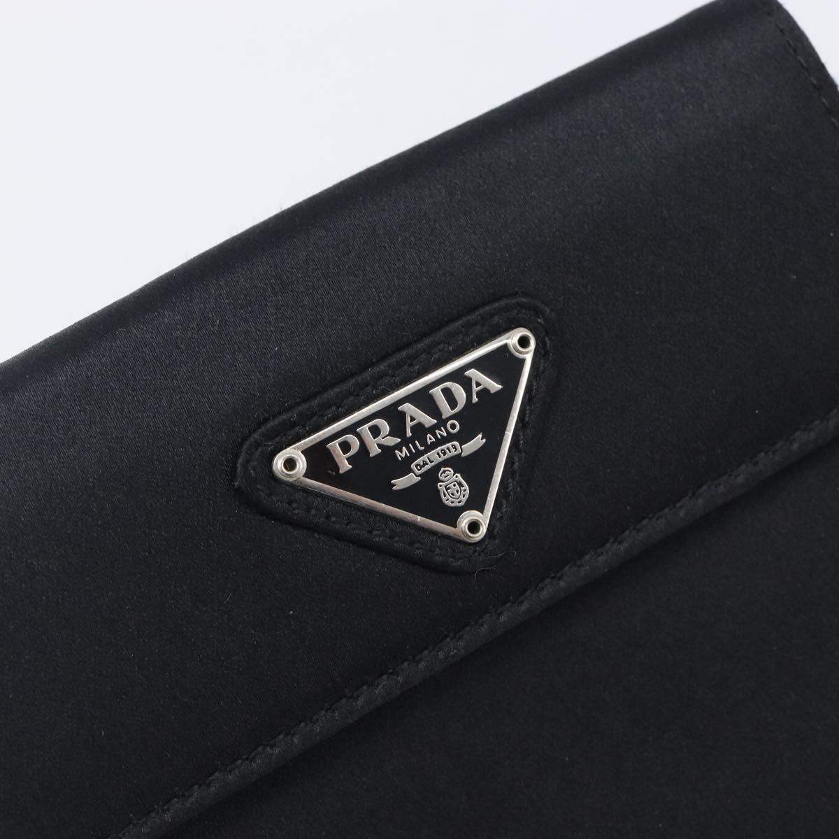 PRADA Wallet Satin Black Silver Auth 201549V