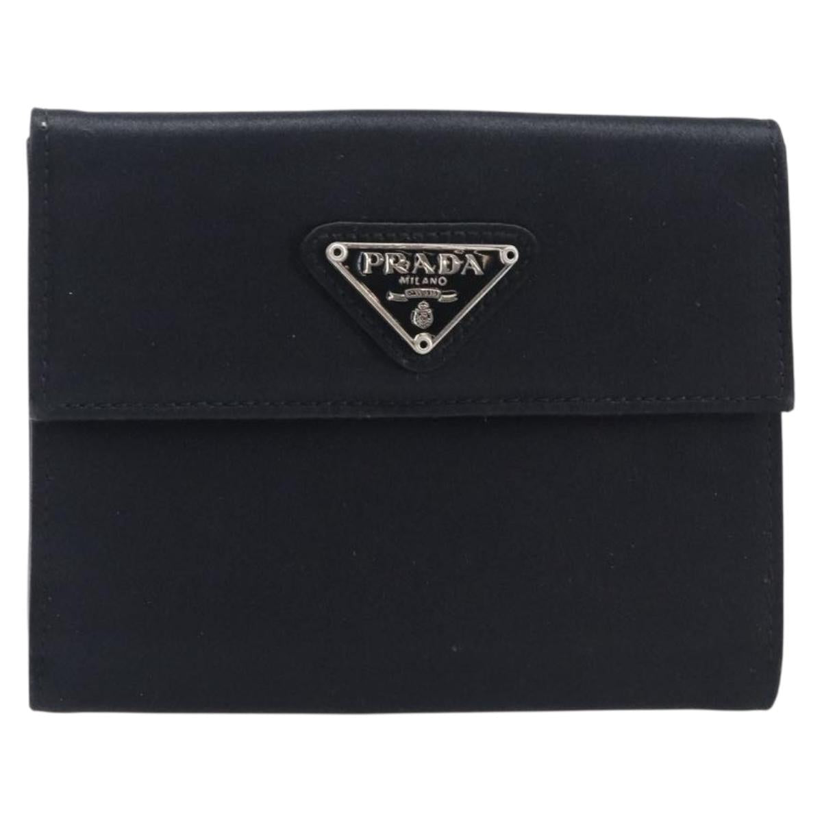 PRADA Wallet Satin Black Silver Auth 201549V