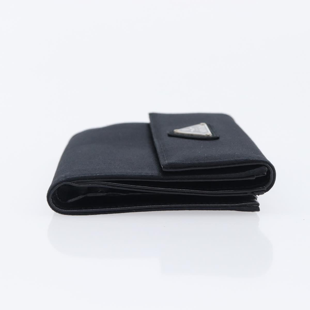 PRADA Wallet Satin Black Silver Auth 201549V