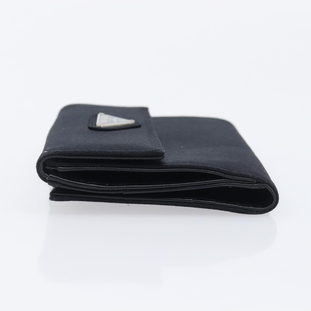 PRADA Wallet Satin Black Silver Auth 201549V