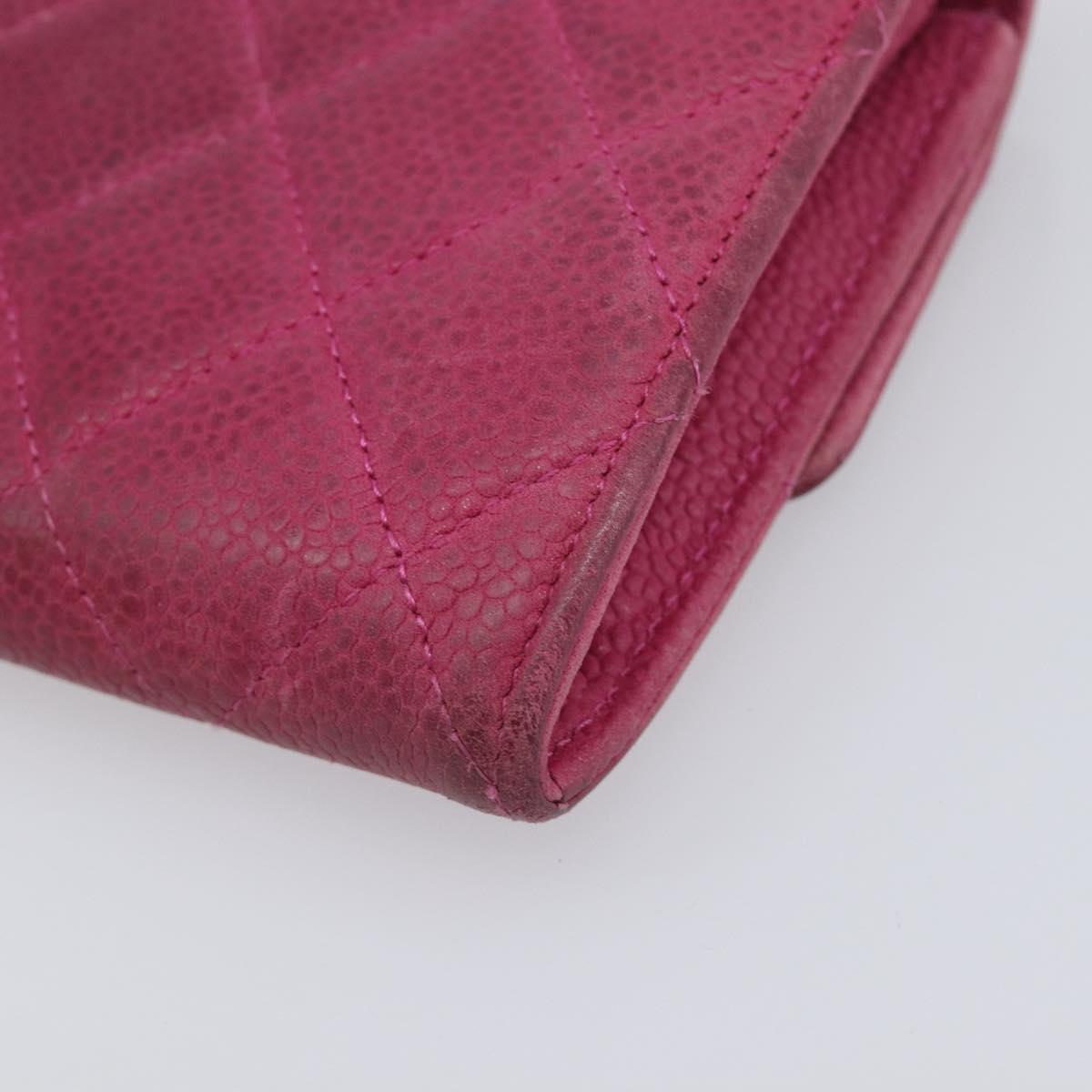 CHANEL Matelasse Long Wallet Caviar Skin Pink Silver CC Auth 201551