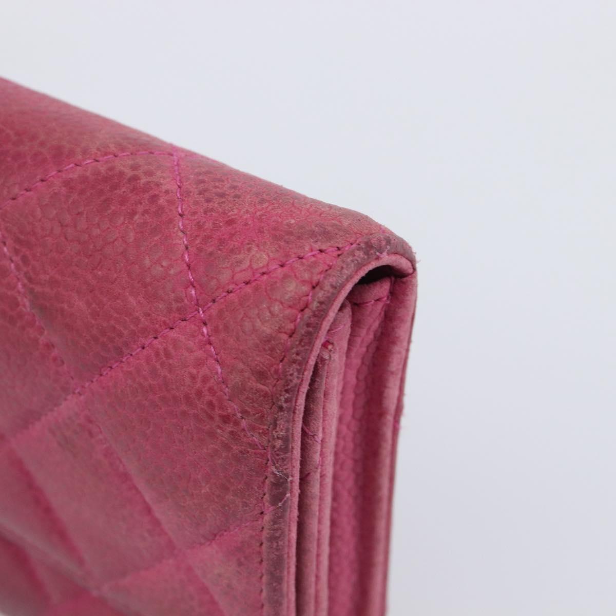 CHANEL Matelasse Long Wallet Caviar Skin Pink Silver CC Auth 201551