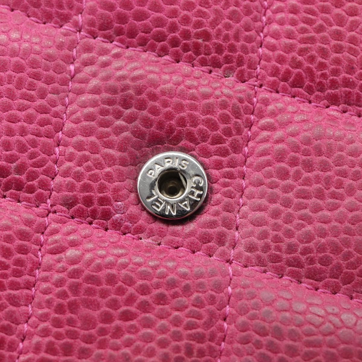 CHANEL Matelasse Long Wallet Caviar Skin Pink Silver CC Auth 201551