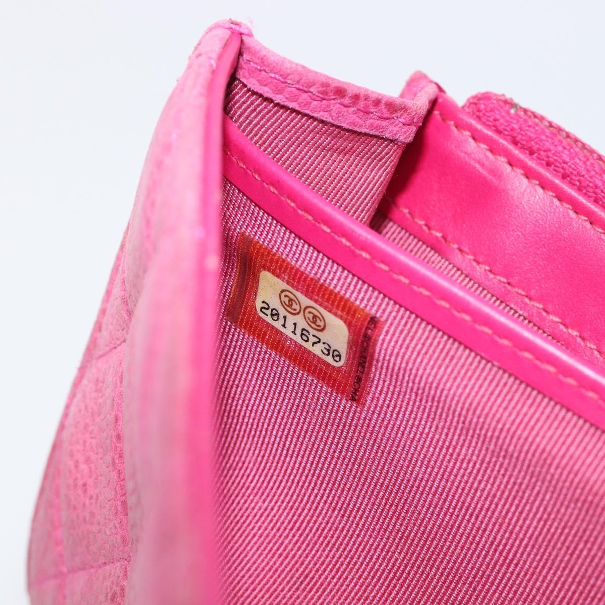 CHANEL Matelasse Long Wallet Caviar Skin Pink Silver CC Auth 201551