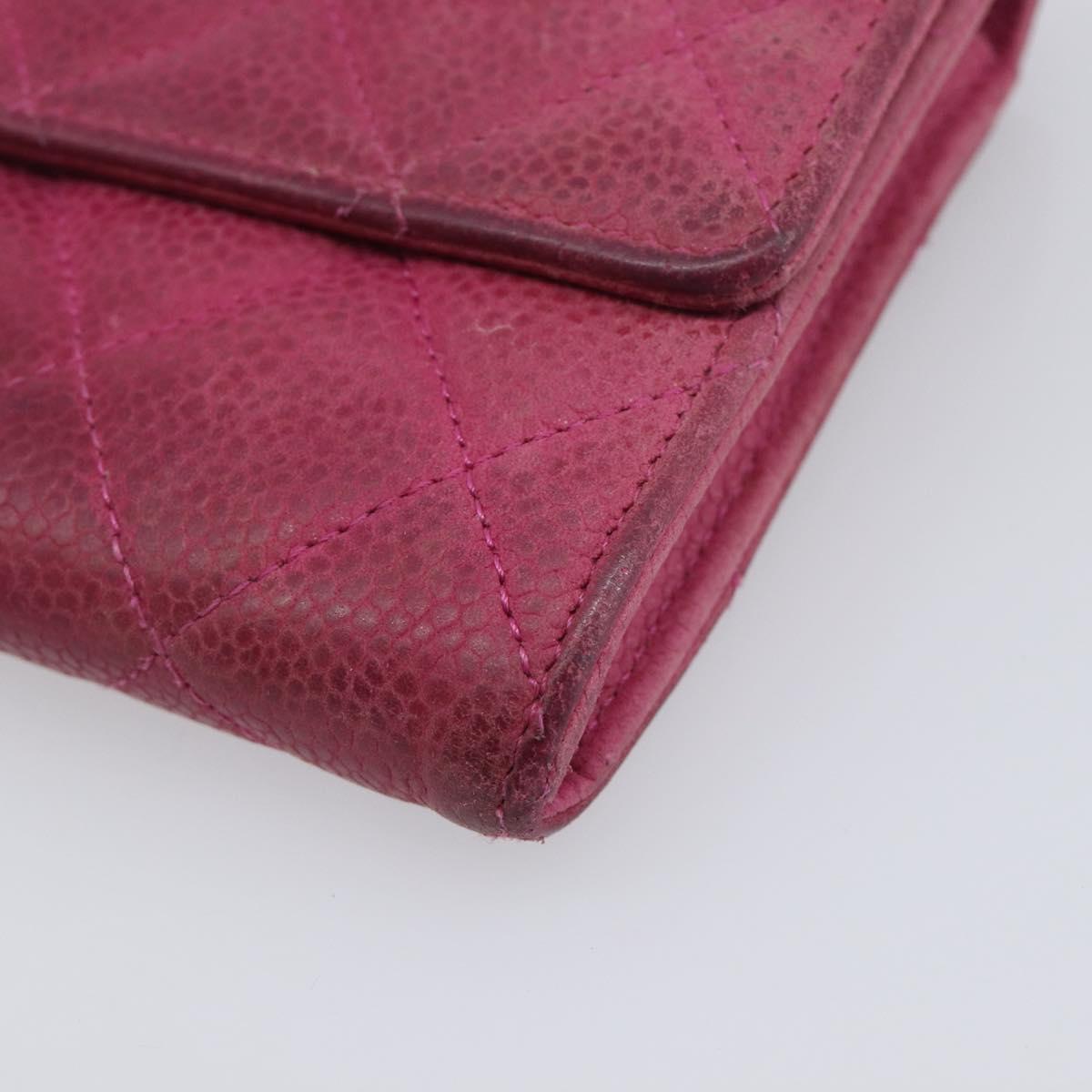 CHANEL Matelasse Long Wallet Caviar Skin Pink Silver CC Auth 201551