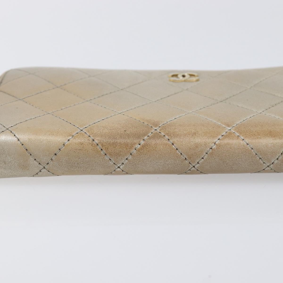 CHANEL Matelasse Long Wallet Lamb Skin Champagne Gold CC Auth 201554