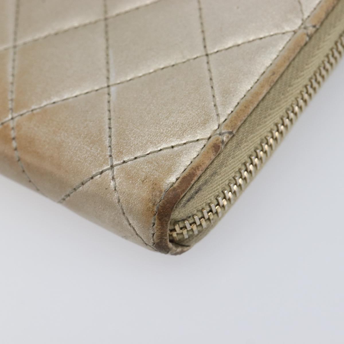 CHANEL Matelasse Long Wallet Lamb Skin Champagne Gold CC Auth 201554
