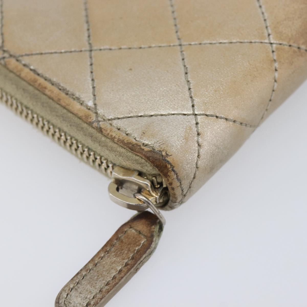 CHANEL Matelasse Long Wallet Lamb Skin Champagne Gold CC Auth 201554