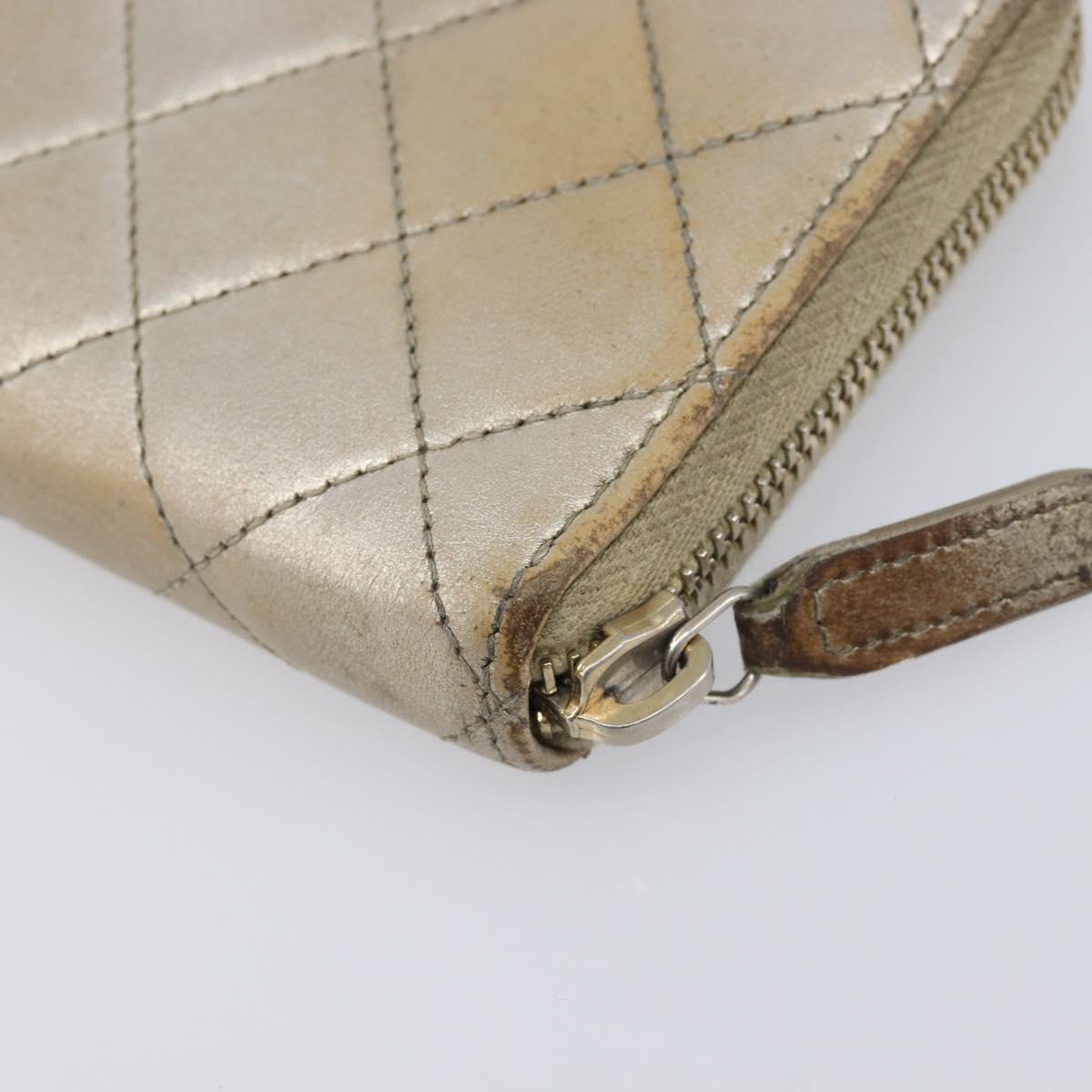 CHANEL Matelasse Long Wallet Lamb Skin Champagne Gold CC Auth 201554