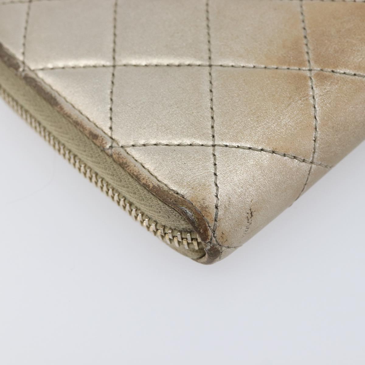 CHANEL Matelasse Long Wallet Lamb Skin Champagne Gold CC Auth 201554