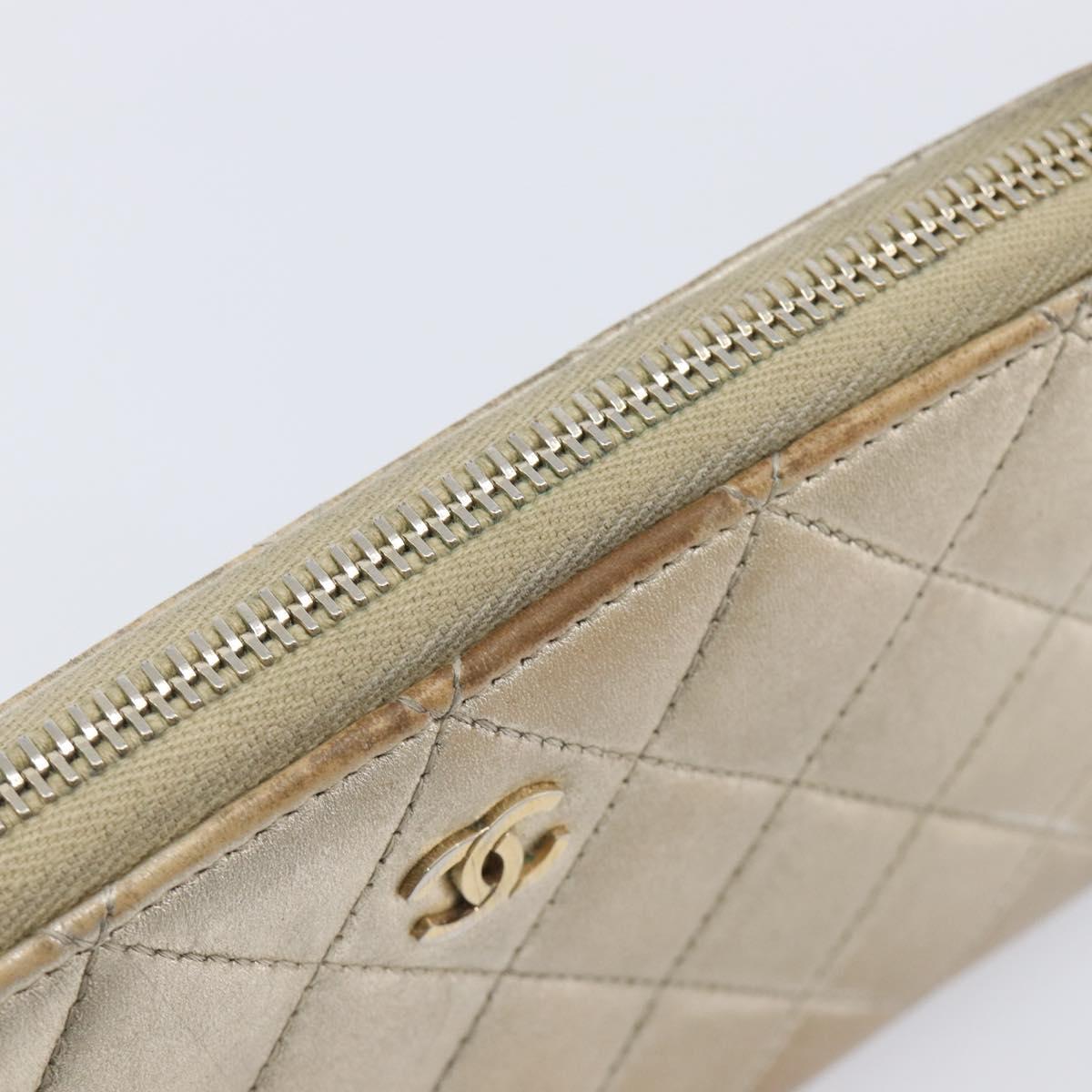 CHANEL Matelasse Long Wallet Lamb Skin Champagne Gold CC Auth 201554