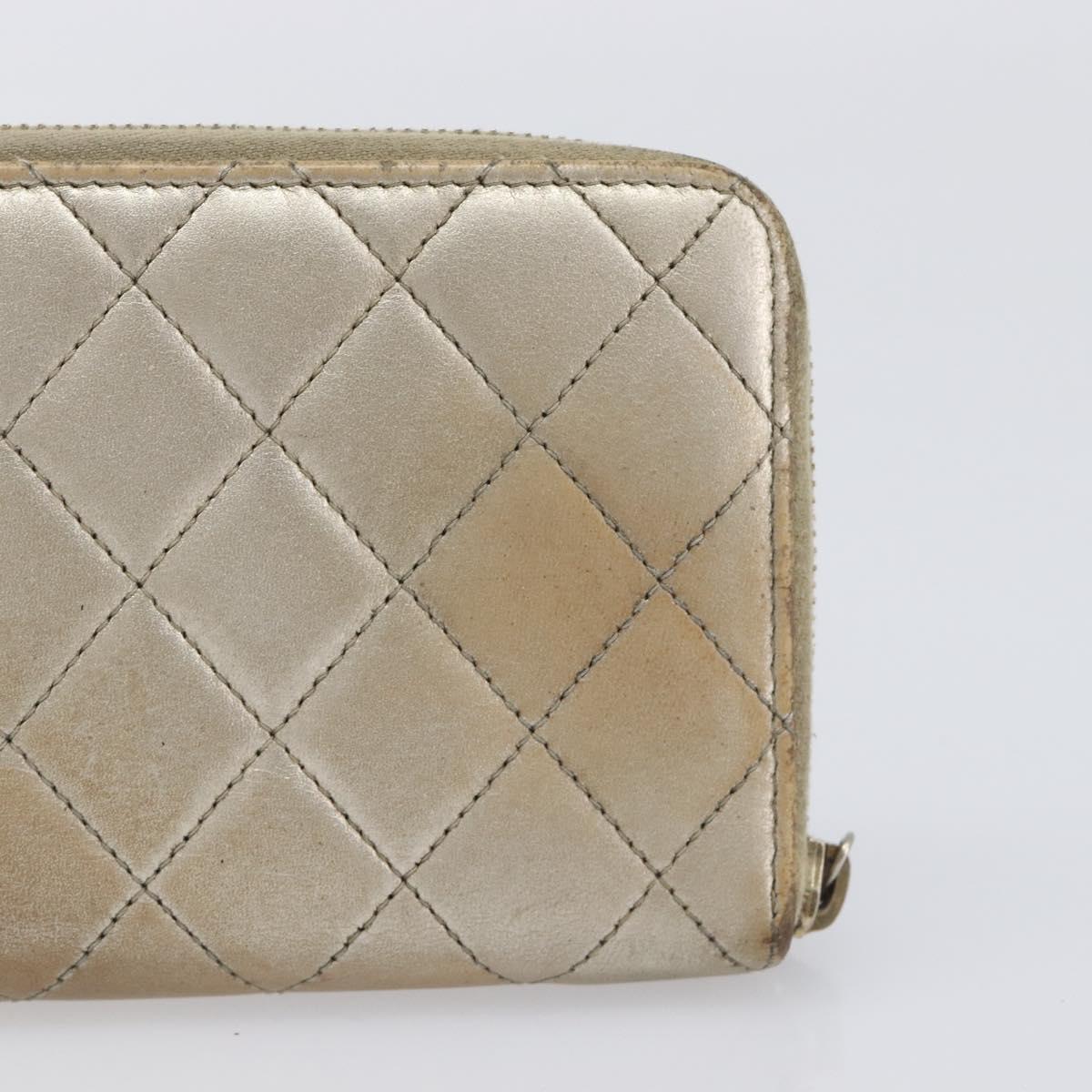 CHANEL Matelasse Long Wallet Lamb Skin Champagne Gold CC Auth 201554