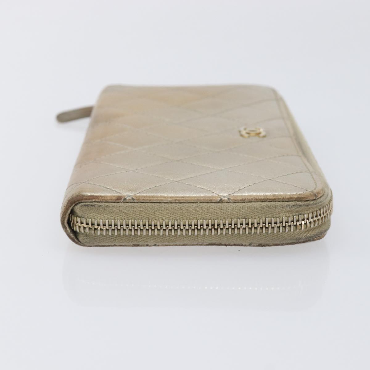 CHANEL Matelasse Long Wallet Lamb Skin Champagne Gold CC Auth 201554