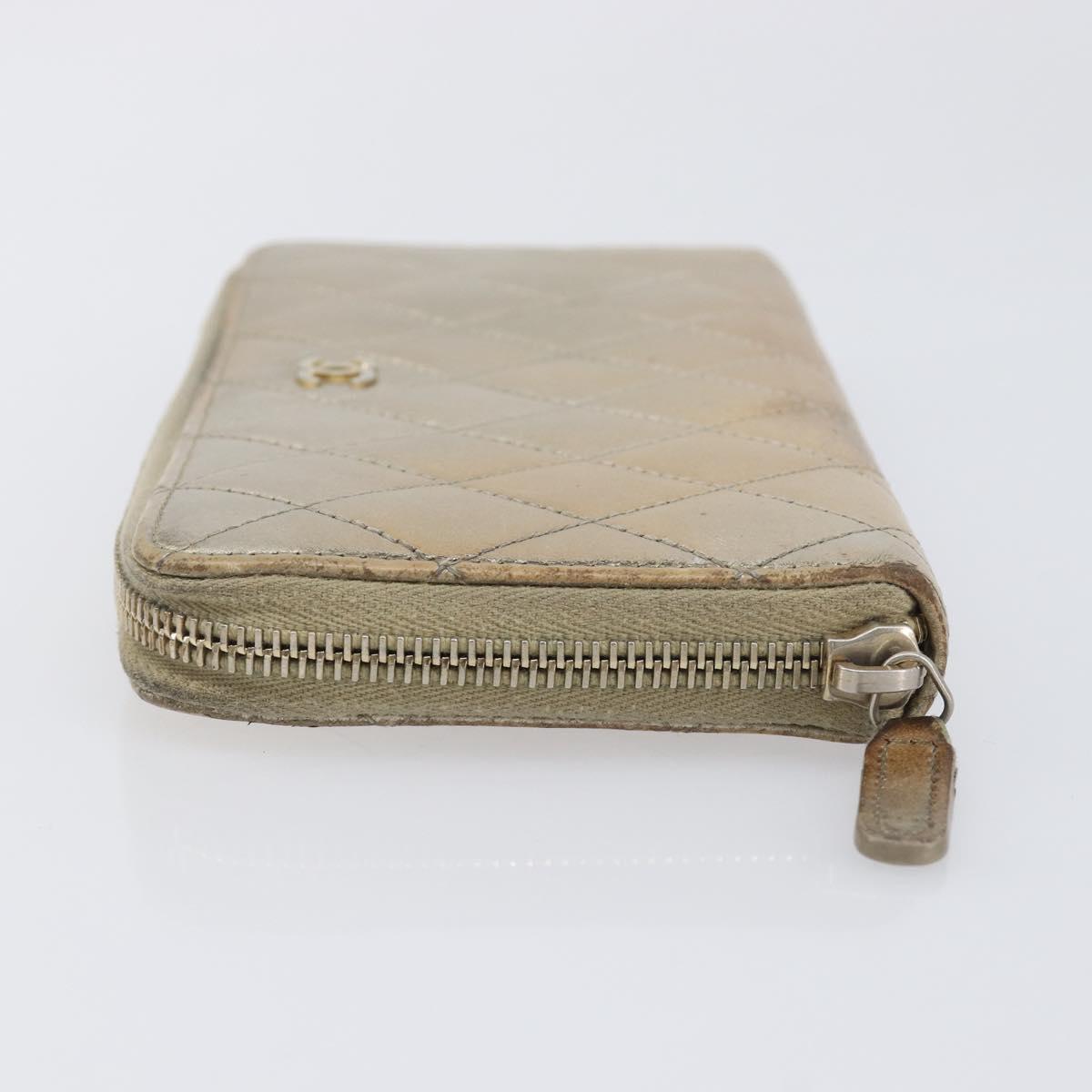 CHANEL Matelasse Long Wallet Lamb Skin Champagne Gold CC Auth 201554