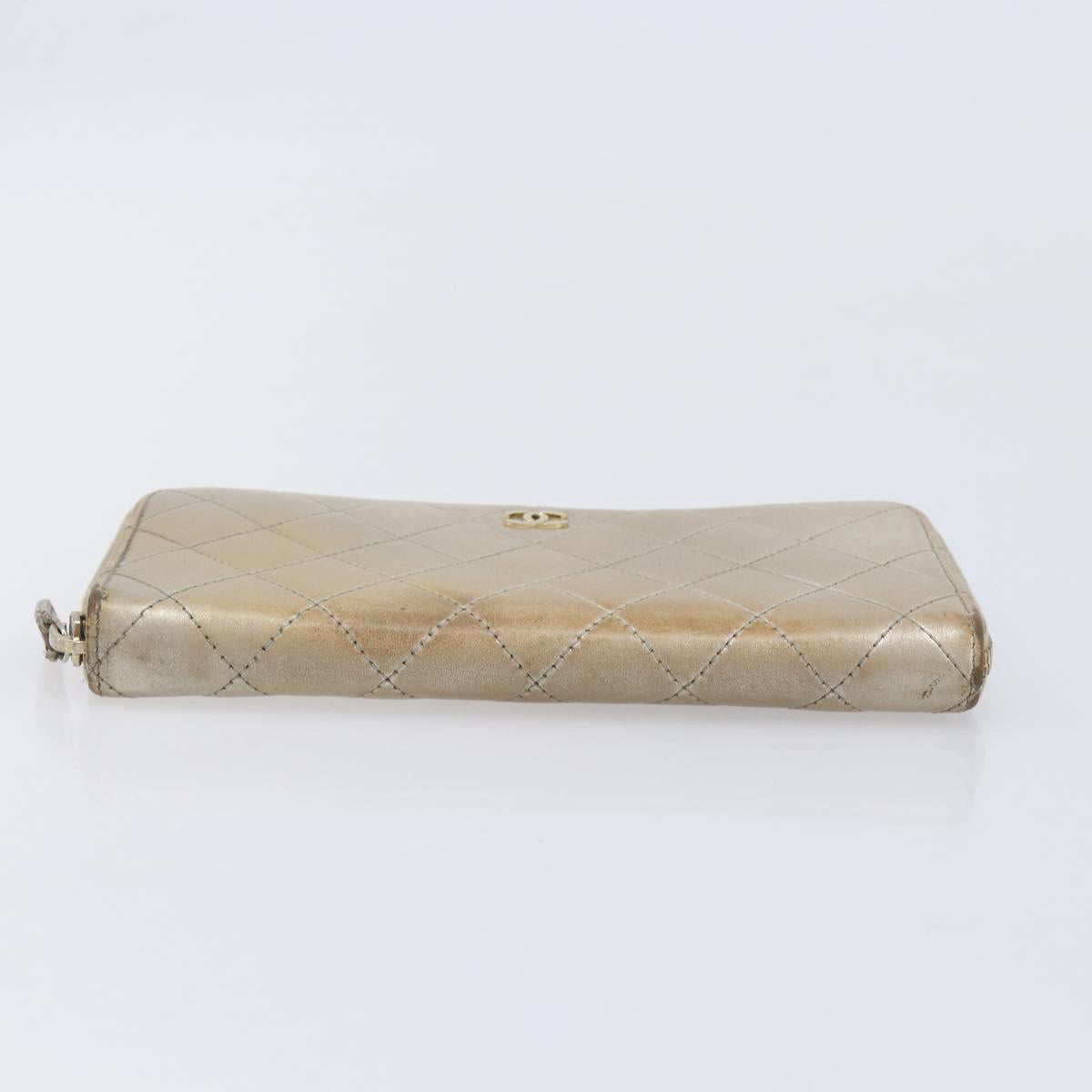 CHANEL Matelasse Long Wallet Lamb Skin Champagne Gold CC Auth 201554