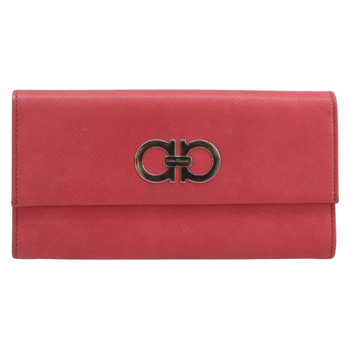 Salvatore Ferragamo Gancini Long Wallet Leather Pink Silver Auth 201562A