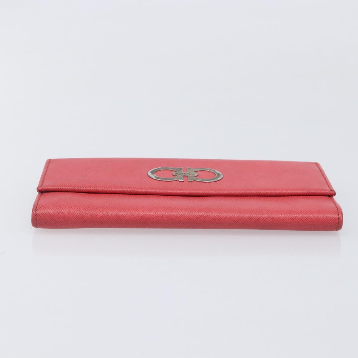 Salvatore Ferragamo Gancini Long Wallet Leather Pink Silver Auth 201562A
