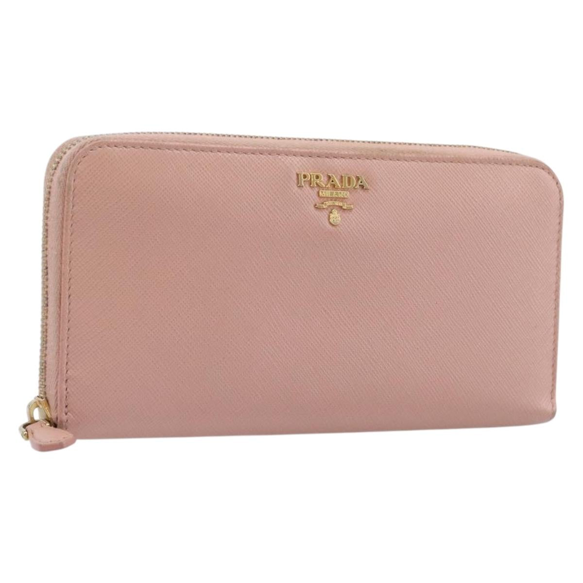 PRADA Long Wallet Safiano Leather Pink Gold Auth 201563A