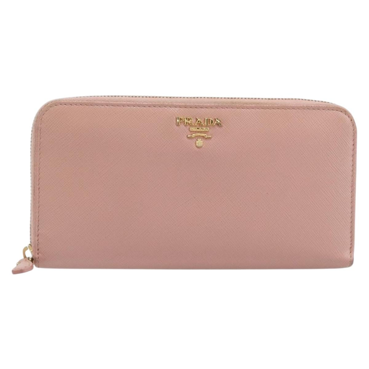 PRADA Long Wallet Safiano Leather Pink Gold Auth 201563A