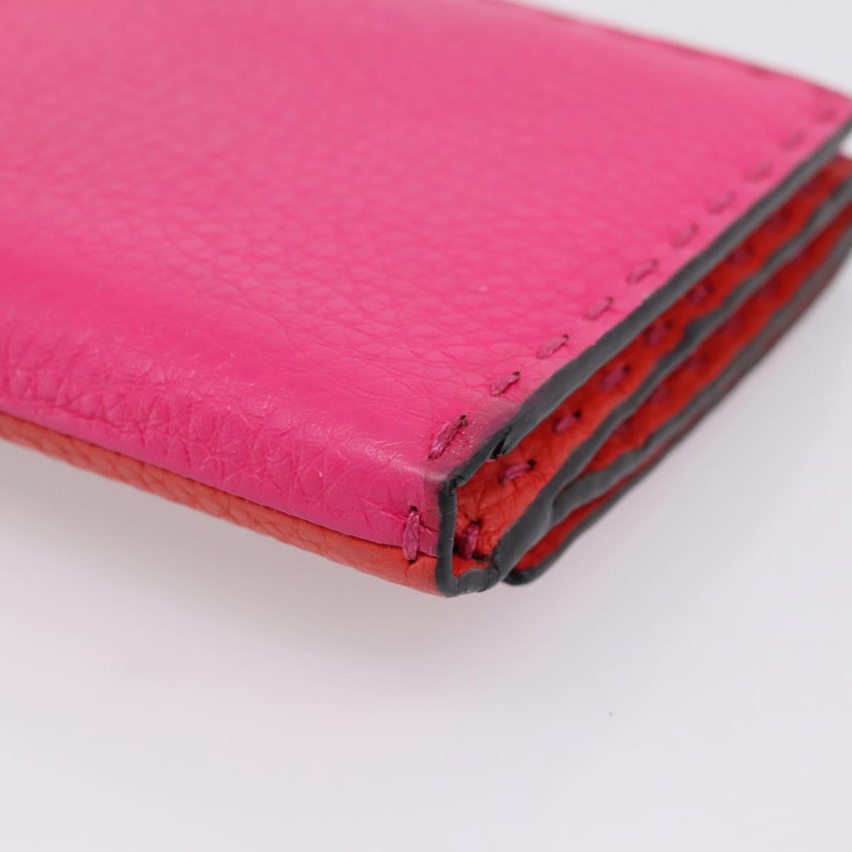 FENDI Selleria Peek A Boo Compact Wallet Leather Pink Gold Auth 201572A