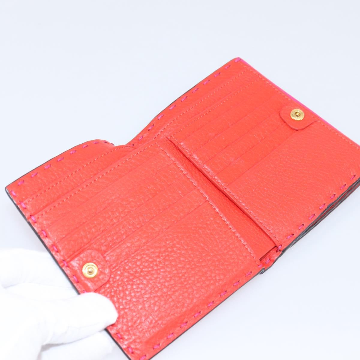 FENDI Selleria Peek A Boo Compact Wallet Leather Pink Gold Auth 201572A