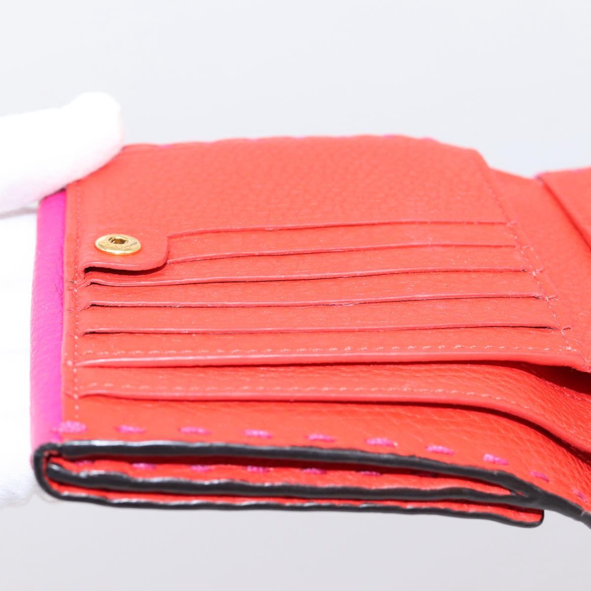 FENDI Selleria Peek A Boo Compact Wallet Leather Pink Gold Auth 201572A