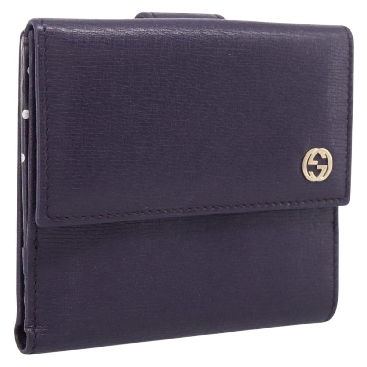 GUCCI Bifold Wallet Leather Navy Gold Beige 309704 Auth 201573V